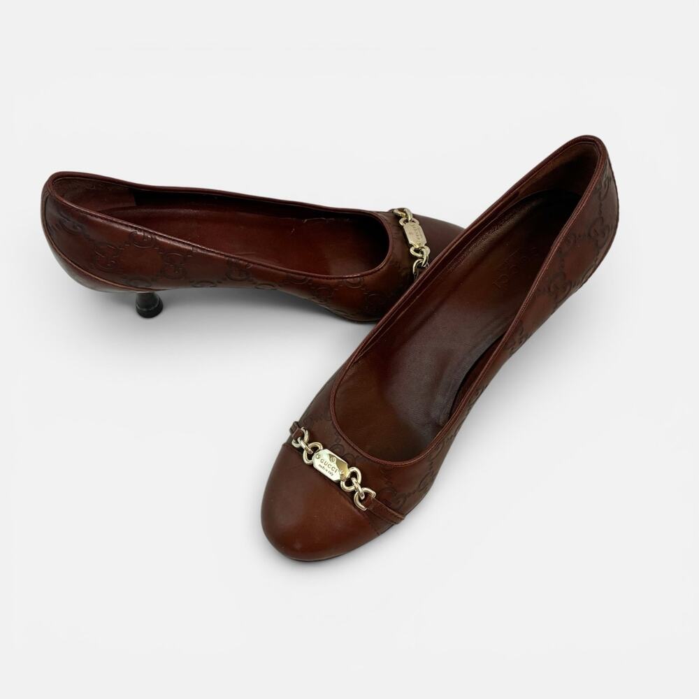 Gucci Guccissima Brown Leather Pumps Heels Gold Horsebit Logo Size 36C Italy - Picture 4 of 6